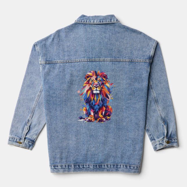 Geometrisches, farbiges Löwendesign Jeansjacke (Rückseite)