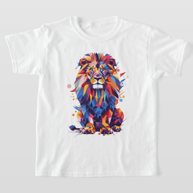 Geometrisches, farbiges Löwendesign T-Shirt (Ablage )