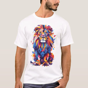 Geometrisches, farbiges Löwendesign T-Shirt