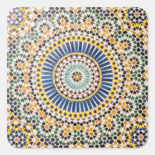 Geometrisches Fliesenmuster, Marokko Quadratischer Aufkleber