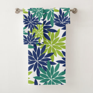 Geometrisches florales abstraktes Dahlien-Design Badhandtuch Set