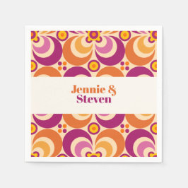 Geometrisches, florales Lila Orange des mittleren  Serviette