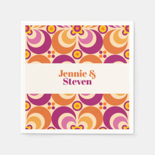 Geometrisches, florales Lila Orange des mittleren  Serviette