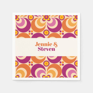 Geometrisches, florales Lila Orange des mittleren Serviette
