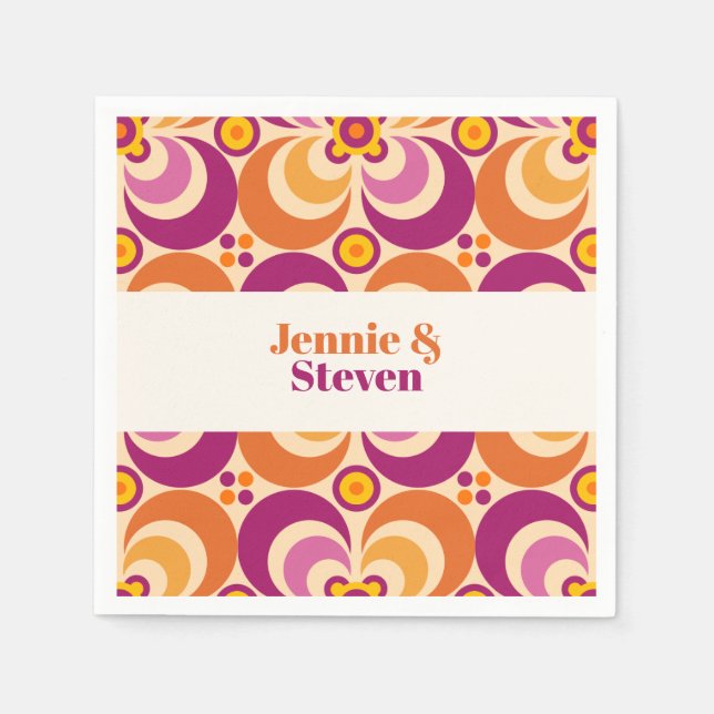 Geometrisches, florales Lila Orange des mittleren  Serviette (Vorderseite)