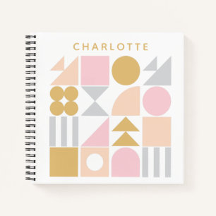 Geometrisches Formenmuster in Rosa und Gold Name Notizbuch