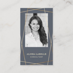 Geometrisches Foto für Grau und Gold und Monogramm Visitenkarte