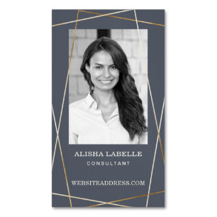 Geometrisches Foto-Layout und Monogramm in Grau un Magnetische Visitenkarte