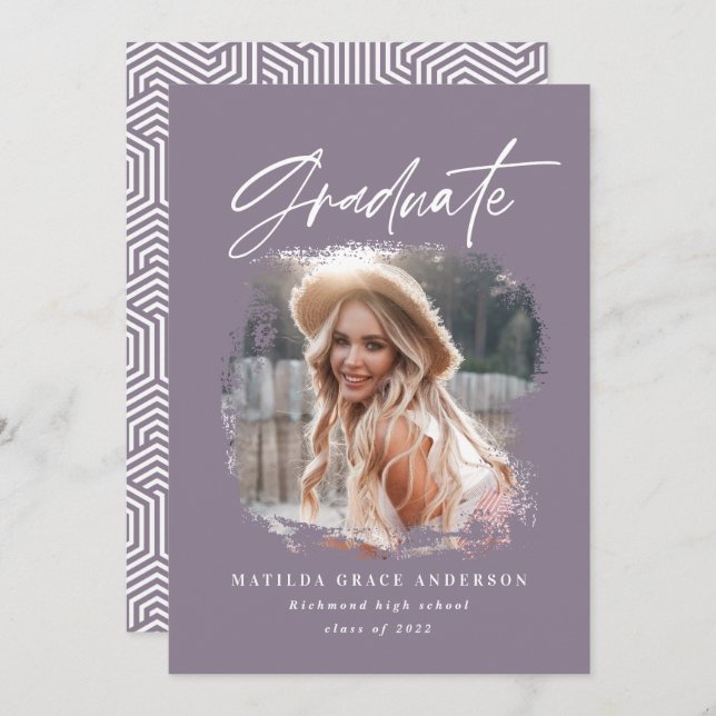 Geometrisches Foto mädchenhaft lila Skript-Abschlu Ankündigung (Vorne/Hinten)