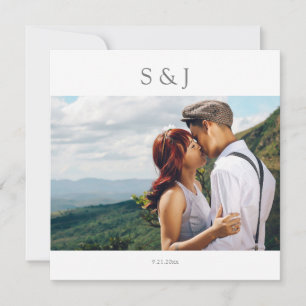 Geometrisches Foto Moderner Platz Grau 2 Hochzeit Einladung