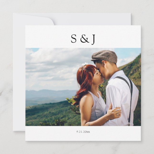 Geometrisches Foto Quadrat Weiß und Schwarz 2 Hoch Einladung (Vorderseite)