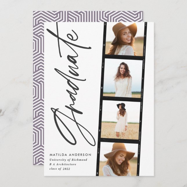 Geometrisches Foto Typografie lila Abschluss Ankündigung (Vorne/Hinten)