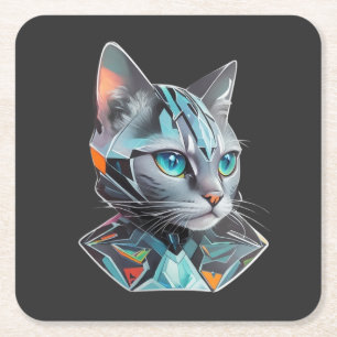 Geometrisches futuristisches Katzendesign Rechteckiger Pappuntersetzer