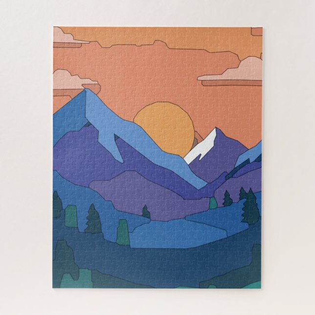 Geometrisches GebirgsSunset Puzzle (Vertikal)