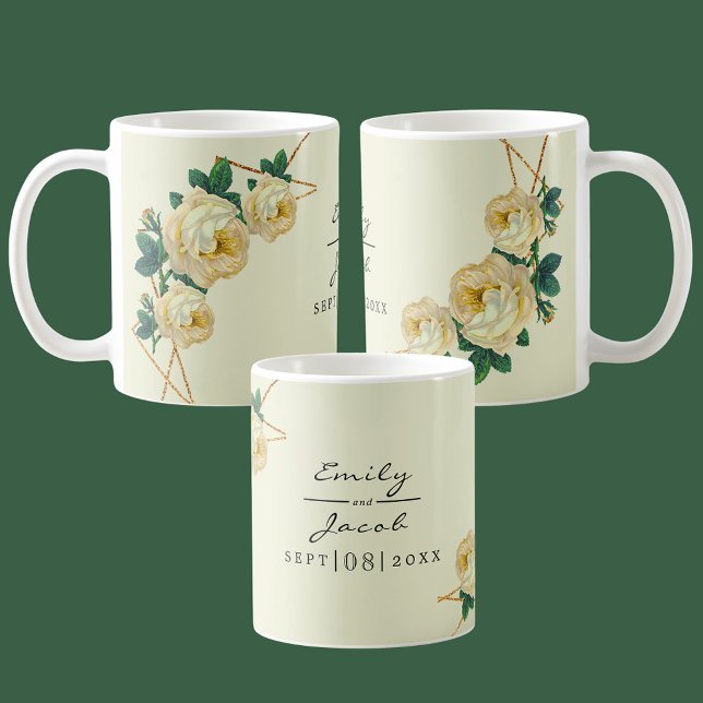 Geometrisches Gelbblütenblatt aus Gold Glitzer Kaffeetasse (Elegant Gold Glitter Geometric Yellow Floral Wed Coffee Mug)