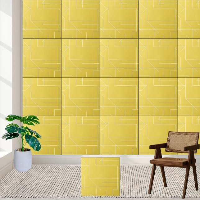 Geometrisches gelbes und weißes Linienmuster Fliese (Geometric Yellow and White Line Pattern Ceramic Tile)
