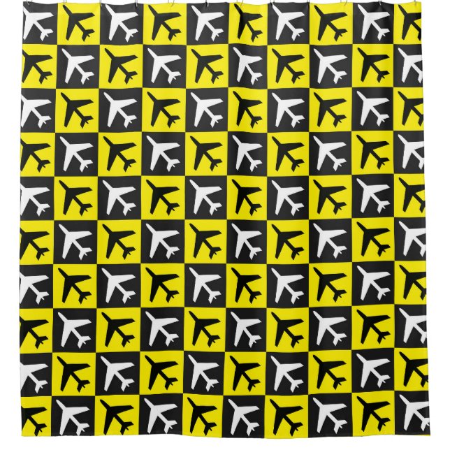 Geometrisches Gelbflugzeug Duschvorhang (Vorderseite)
