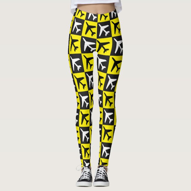 Geometrisches Gelbflugzeug Leggings (Vorderseite)