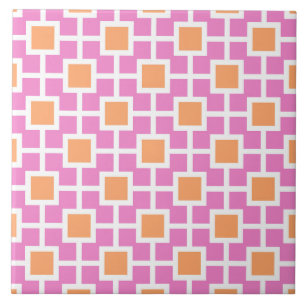 Geometrisches Gittermuster in Rosa und Orange Fliese