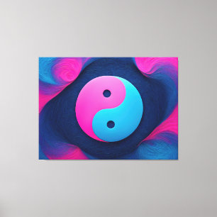 Geometrisches Gleichgewicht: Neon Yin Yang Muster Leinwanddruck