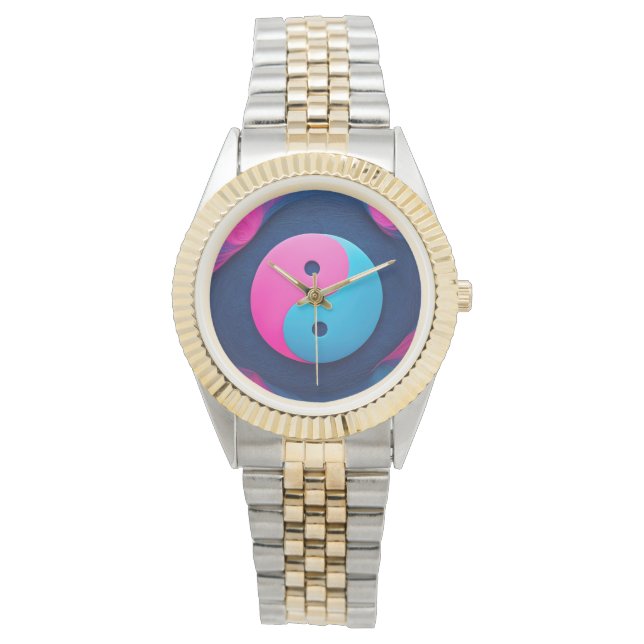 Geometrisches Gleichgewicht: Vibrant Yin Yang Patt Armbanduhr (Vorderseite)