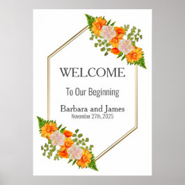 Geometrisches Gold Blush Orange Bloral Wedding Poster