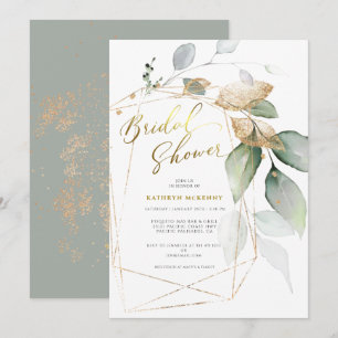 Geometrisches Gold Eukalyptus Greenery Brautparty Einladung