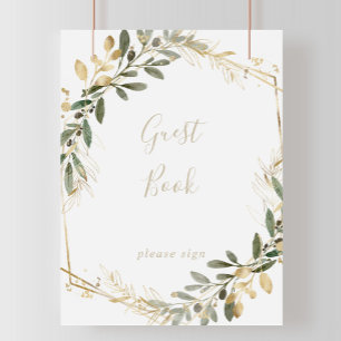 Geometrisches Gold-Grün-Fall-Gästebuch-Schild Poster