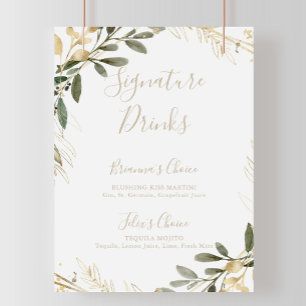 Geometrisches Gold-Grün-Fall-Signature-Drinks-Schi Poster