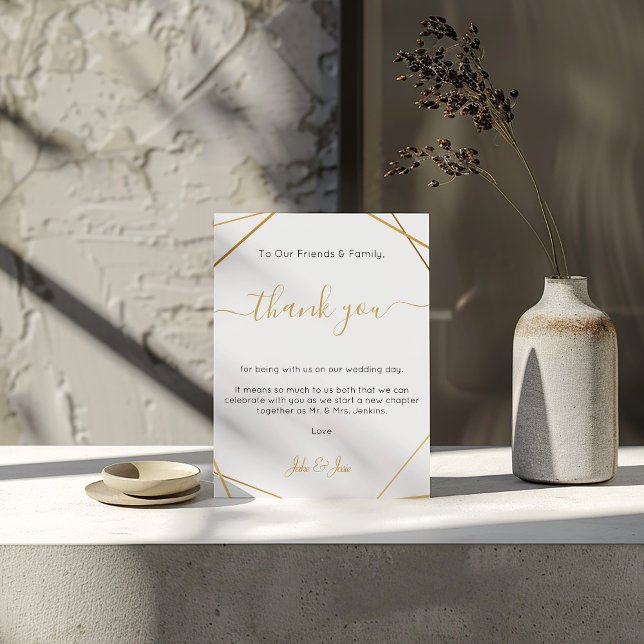 Geometrisches Gold Hochzeit danke Table Card (Wedding reception thank you Table Card with gold geometric frame)