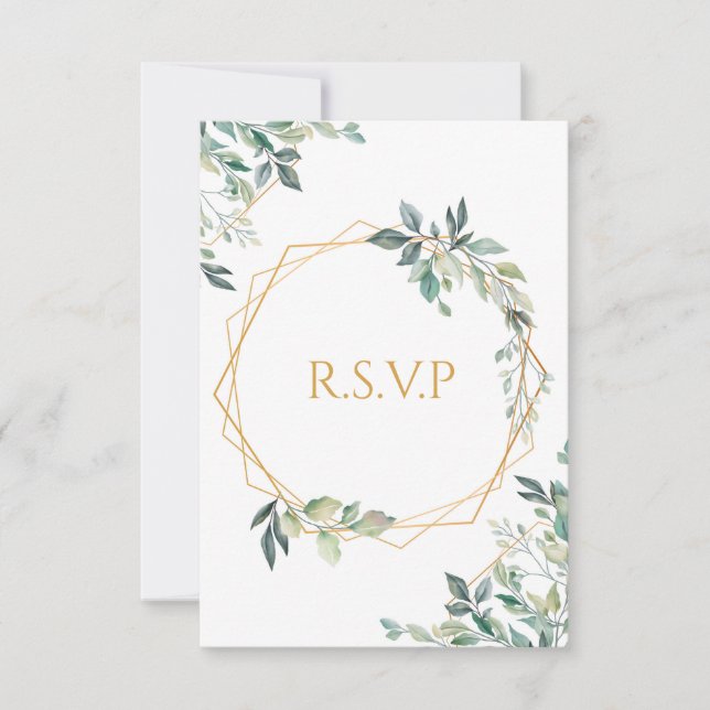 Geometrisches Gold Leaf Wedding RSVP Card (Vorderseite)