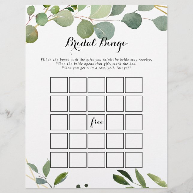 Geometrisches Gold Tropical Green Bridal Bingo Gam (Vorderseite)