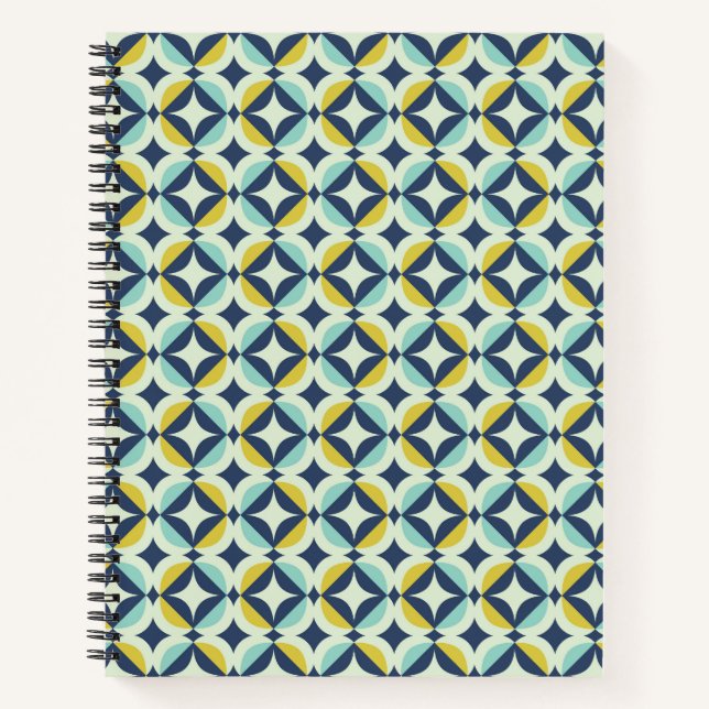 Geometrisches Gold- und Blaumuster Notizbuch (Vorderseite)