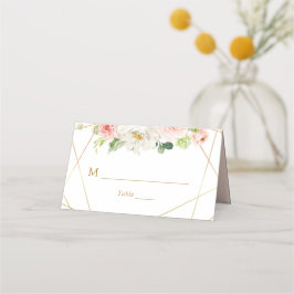 Geometrisches Gold und Blütenhochzeit Platzkarte