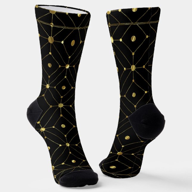Geometrisches Gold- und Schwarz-Muster Socken (Gewinkelt)