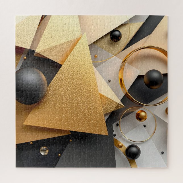 Geometrisches Gold und Schwarz Puzzle (Vertikal)