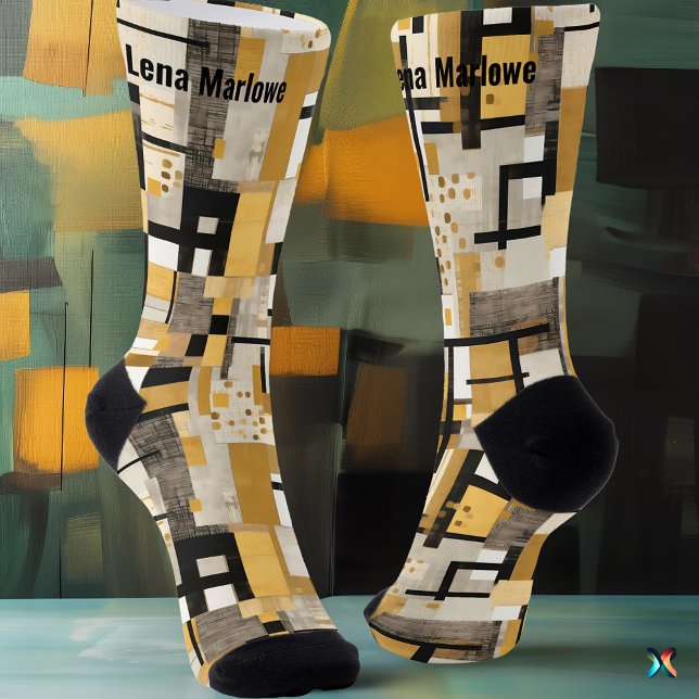 Geometrisches Gold und schwarze, moderne Kunstsock Socken (Von Creator hochgeladen)