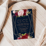 Geometrisches Gold und tropische Rot-Hochzeit Einladung<br><div class="desc">Dieses geometrische Gold und die rote tropische Hochzeitseinladung sind perfekt für eine tropische Hochzeit. Das künstlerische Bordo Marsala-Design bietet Aquarellfarben,  Grün,  Rosa,  Bordeaux und Rosa Rose mit Grünpflanzen,  die in einem anmutigen und strahlenden Bouquet aus Blume um geometrische Goldrahmen angeordnet sind.</div>