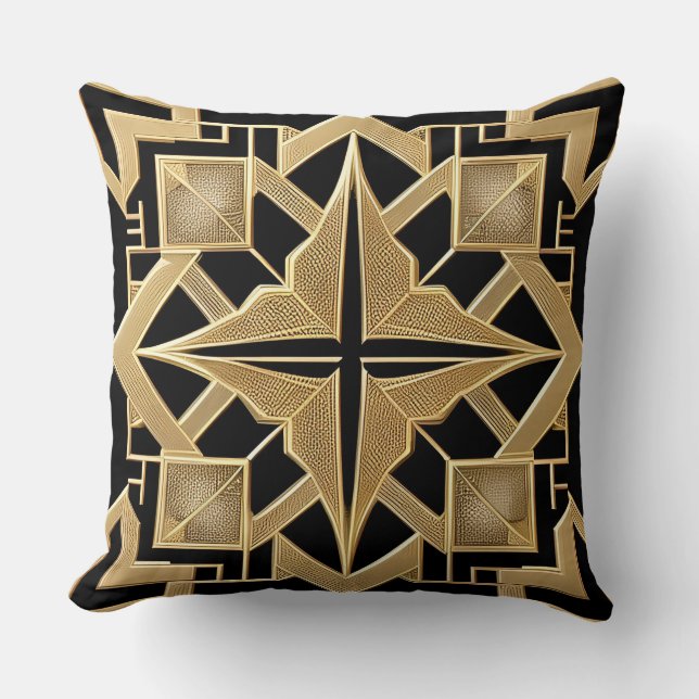 Geometrisches Golden Art Deco Muster Kissen (Vorderseite)