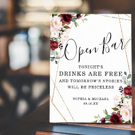 Geometrisches goldenes Burgundy Blush Open Bar Sig Poster