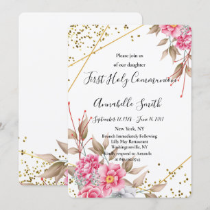 Geometrisches goldfarbenes Frame Rosa Floral First Einladung