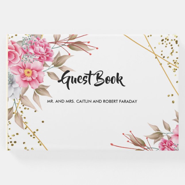 Geometrisches goldfarbenes Frame Rosa Gästebuch (Vorderseite)