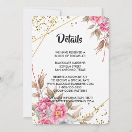 Geometrisches goldfarbenes Rahmen, rosa, florale E Einladung