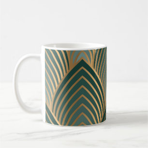 Geometrisches goldgrün: vintage nahtloses Muster. Kaffeetasse