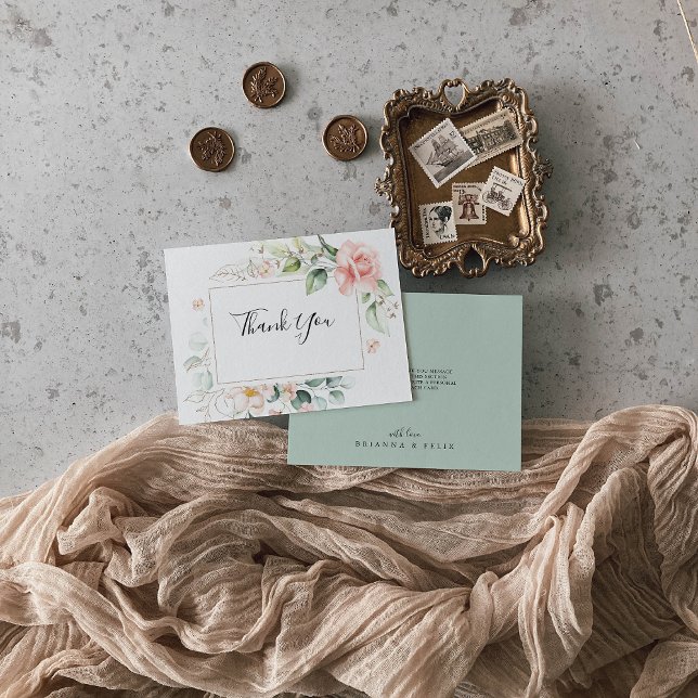 Geometrisches goldgrünes Blattwerk Dankeskarte (Von Creator hochgeladen)