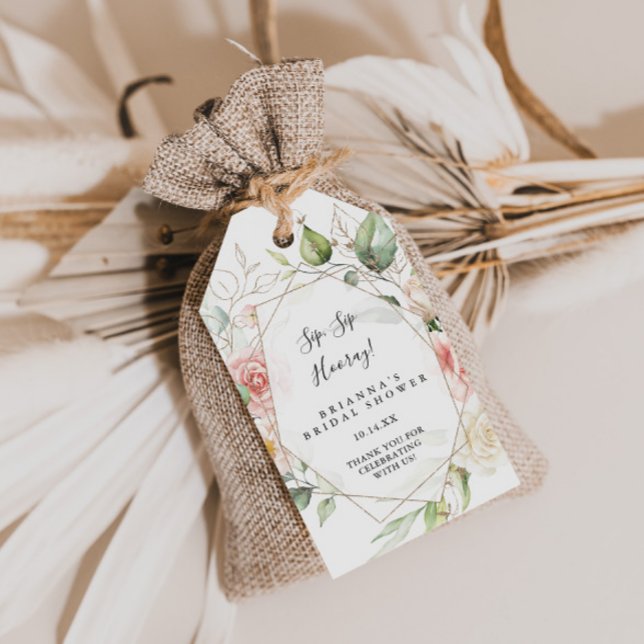 Geometrisches goldgrünes Sip Hooray Brautparty Geschenkanhänger (Von Creator hochgeladen)