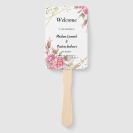 Geometrisches Goldrahmen-Rosa-Floral-Hochzeitsprog Fächer