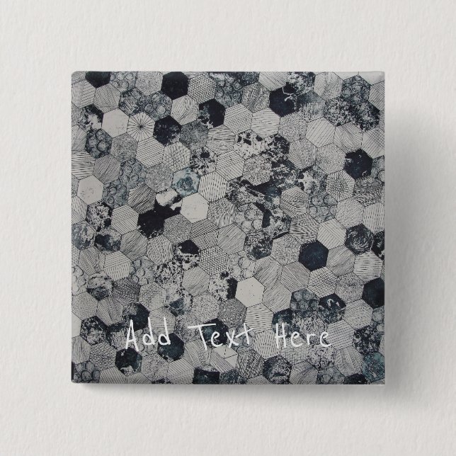 Geometrisches, graues, weißes und schwarzes Hexago Button (Vorderseite)