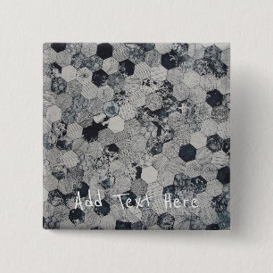 Geometrisches, graues, weißes und schwarzes Hexago Button
