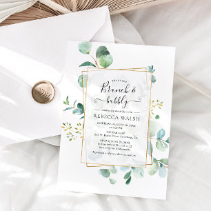 Geometrisches Greenery Brunch und Bubbly Brautpart Einladung